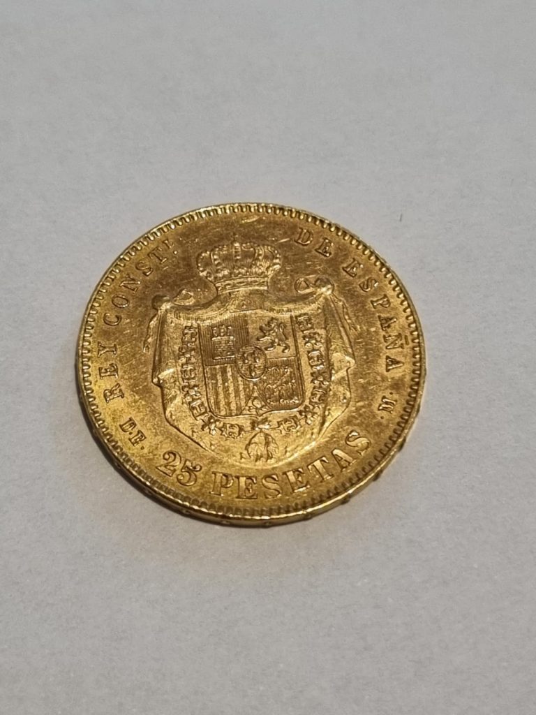 25-pesetas-Espana-1877-oro-escudo-rey-constitucional