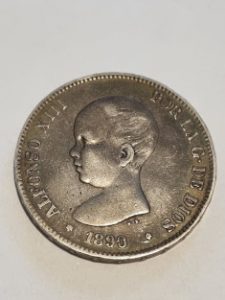 Moneda 5 pesetas en plata de Alfonso XIII año 1890